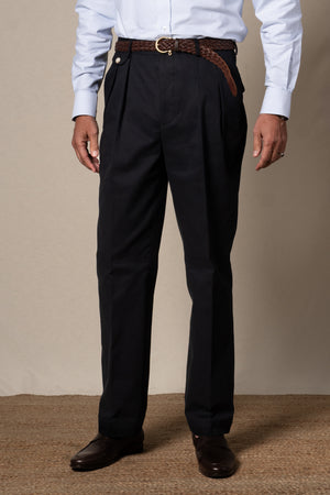 Dark Navy Plain Cotton Chinos — sastreria a medida BUND, lookbook Costa Vice Spring Summer 26