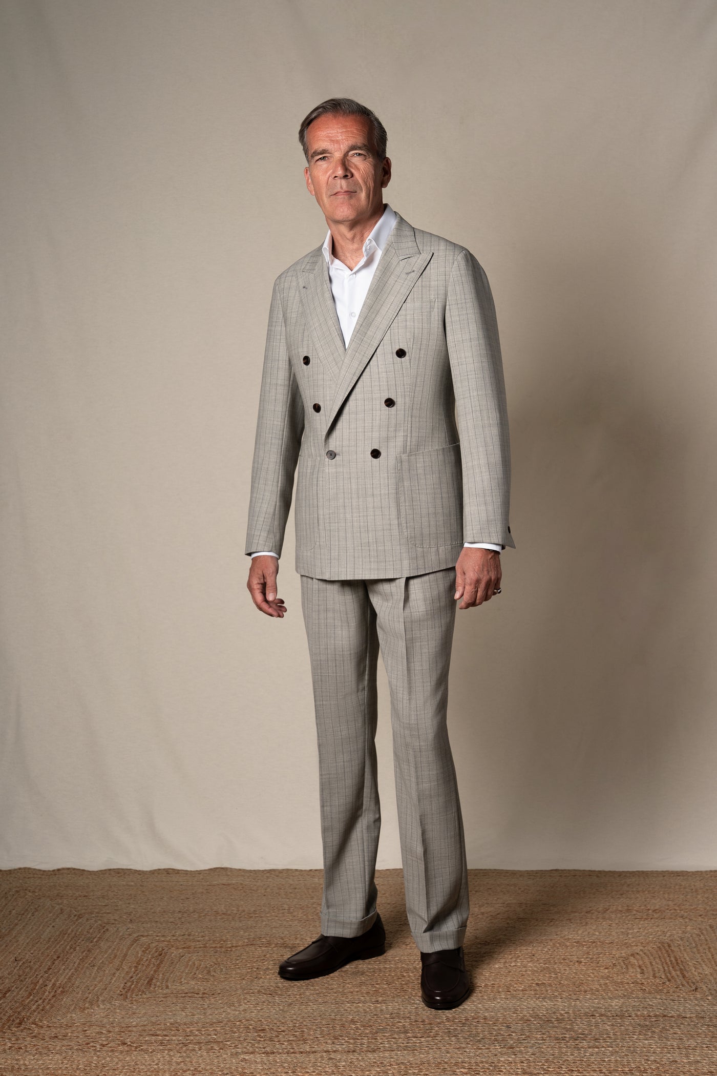 Light Grey Stripes Suit — sastreria a medida BUND, lookbook Costa Vice Spring Summer 26