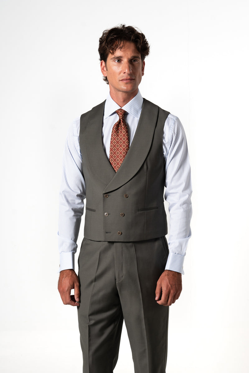 Plain Wool Olive Green Tailoring Vest Double
