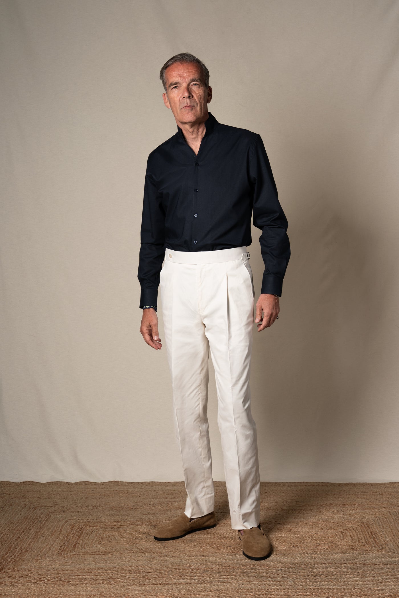 Dark Navy Plain Mao Linen Casual Shirt