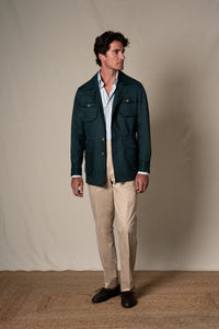 Green Plain Linen Sahariana