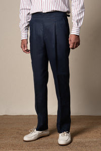 Dark Navy Plain Linen Tailoring Pants