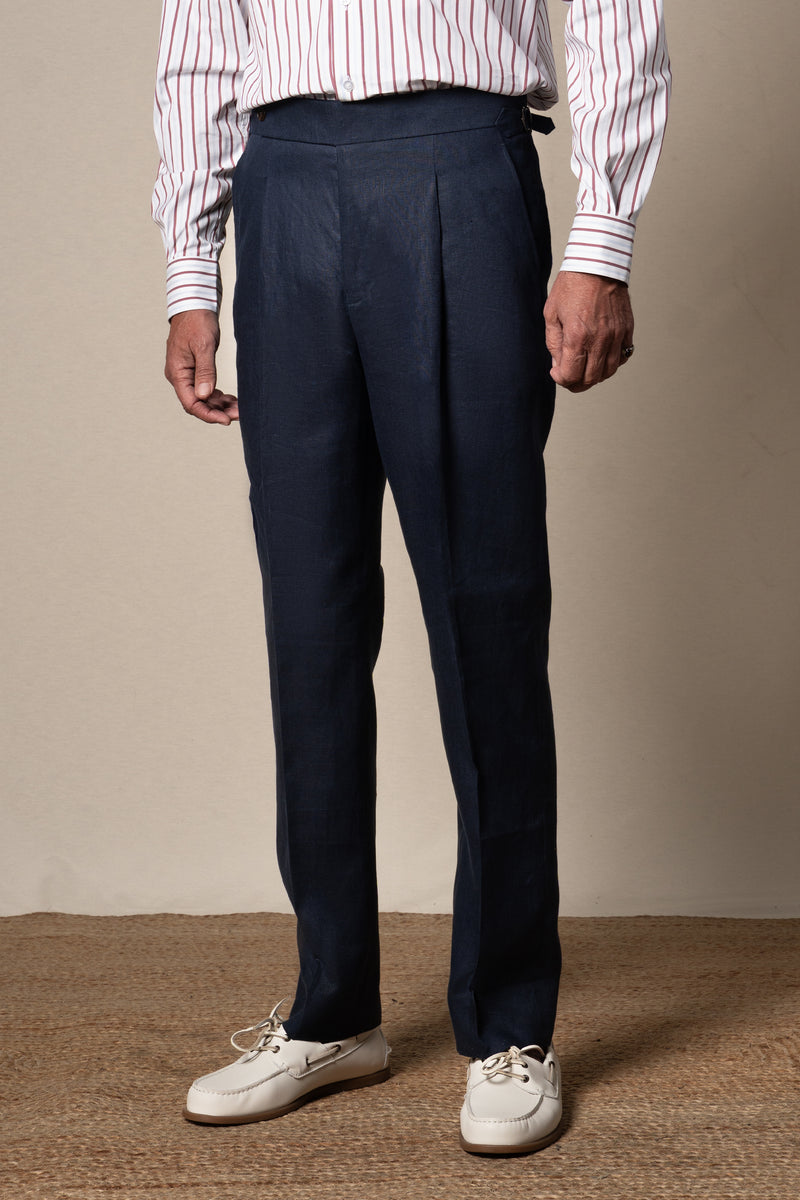 Dark Navy Plain Linen Tailoring Pants