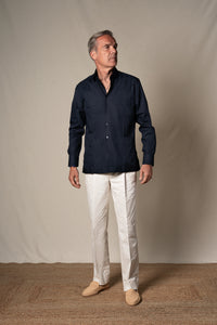 Dark Navy Plain Cotton Guayabera Shirt — look completo BUND, Costa Vice Spring Summer 26