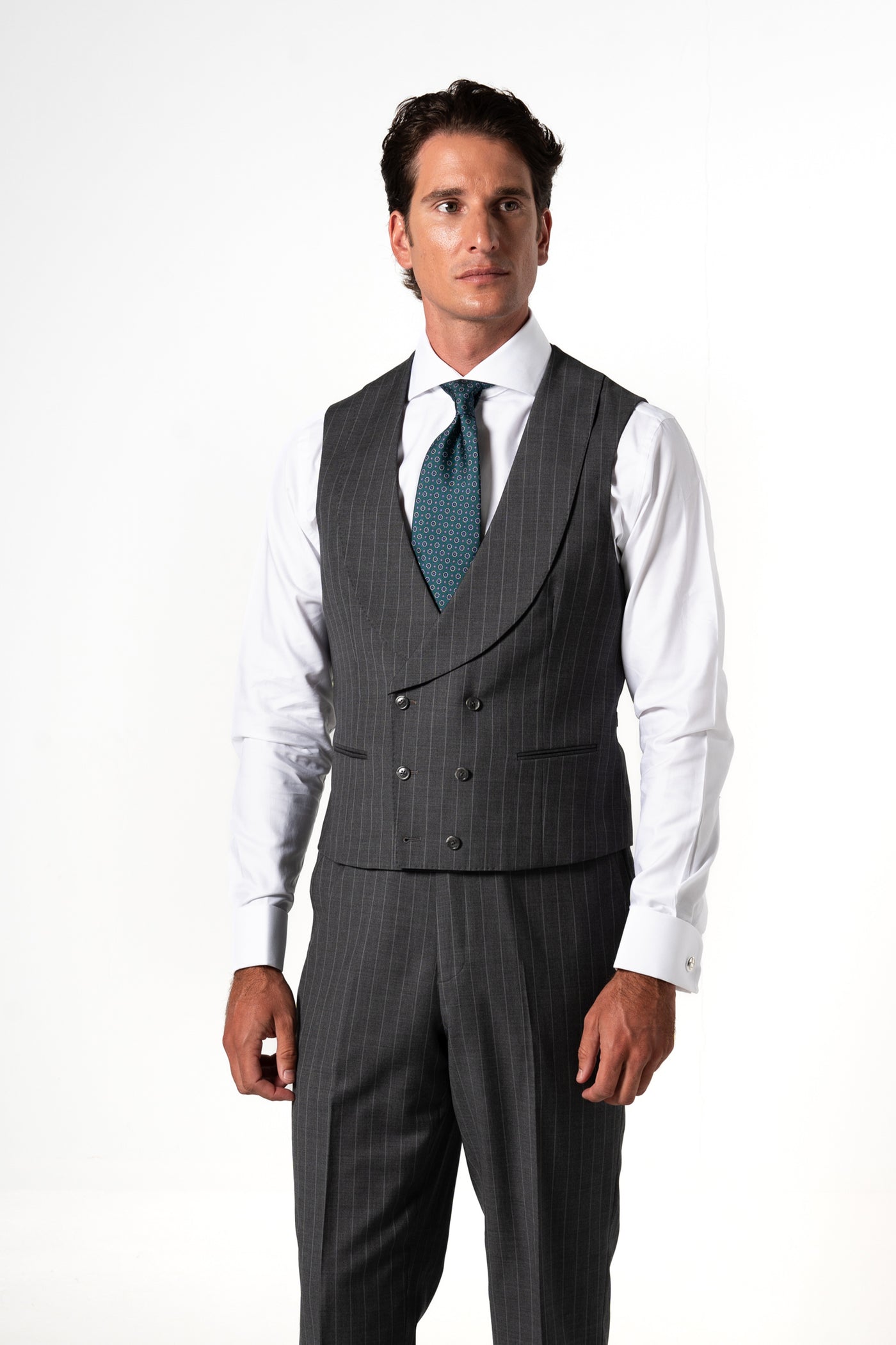 Stripes Wool Stone Grey Tailoring Vest Double