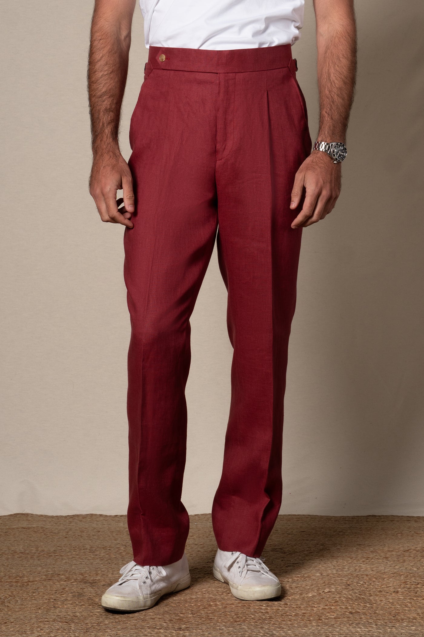 Strawberry Plain Linen Tailoring Pants — sastreria a medida BUND, lookbook Costa Vice Spring Summer 26