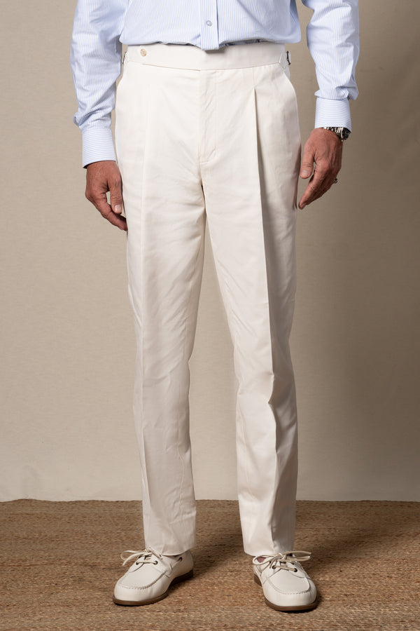 White Plain Cotton Tailoring Pants
