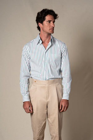 Olive Green Stripes Pocket Casual Shirt — sastreria a medida BUND, lookbook Costa Vice Spring Summer 26