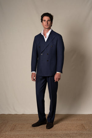 Navy Stripes Suit — sastreria a medida BUND, lookbook Costa Vice Spring Summer 26