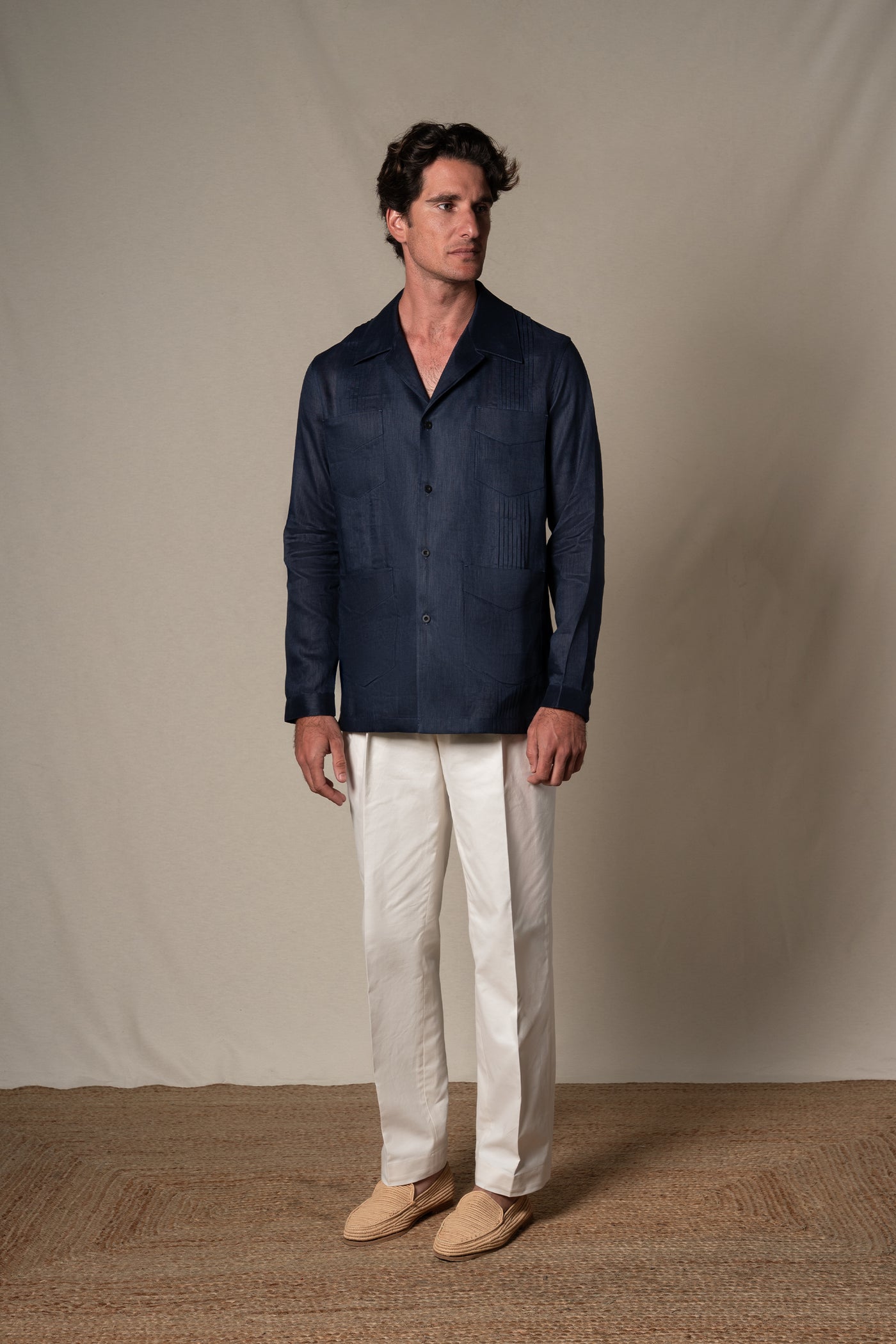 Dark Navy Plain Linen Guayabera Shirt — look completo BUND, Costa Vice Spring Summer 26