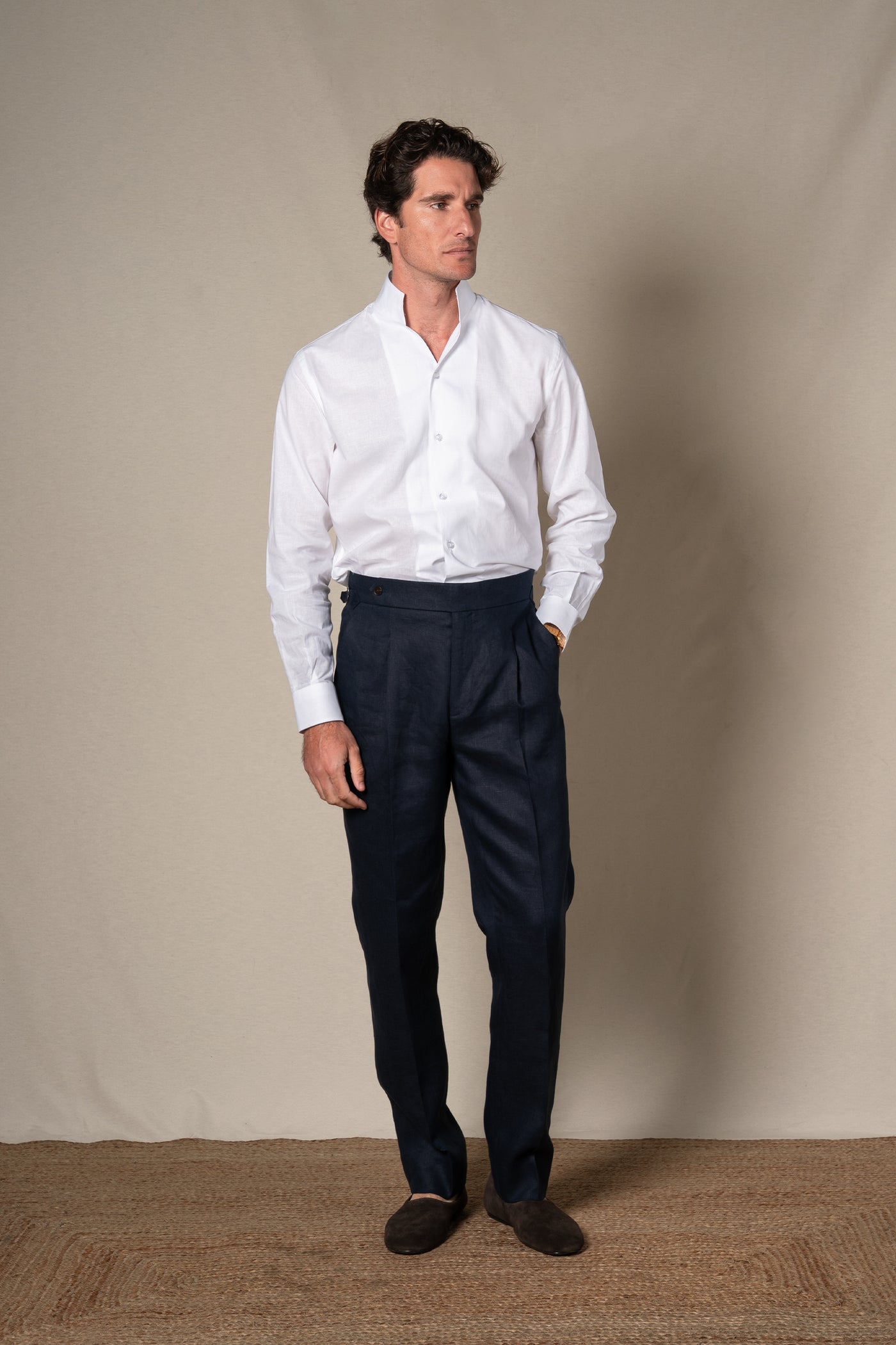 White Plain Mao Linen Casual Shirt — look completo BUND, Costa Vice Spring Summer 26