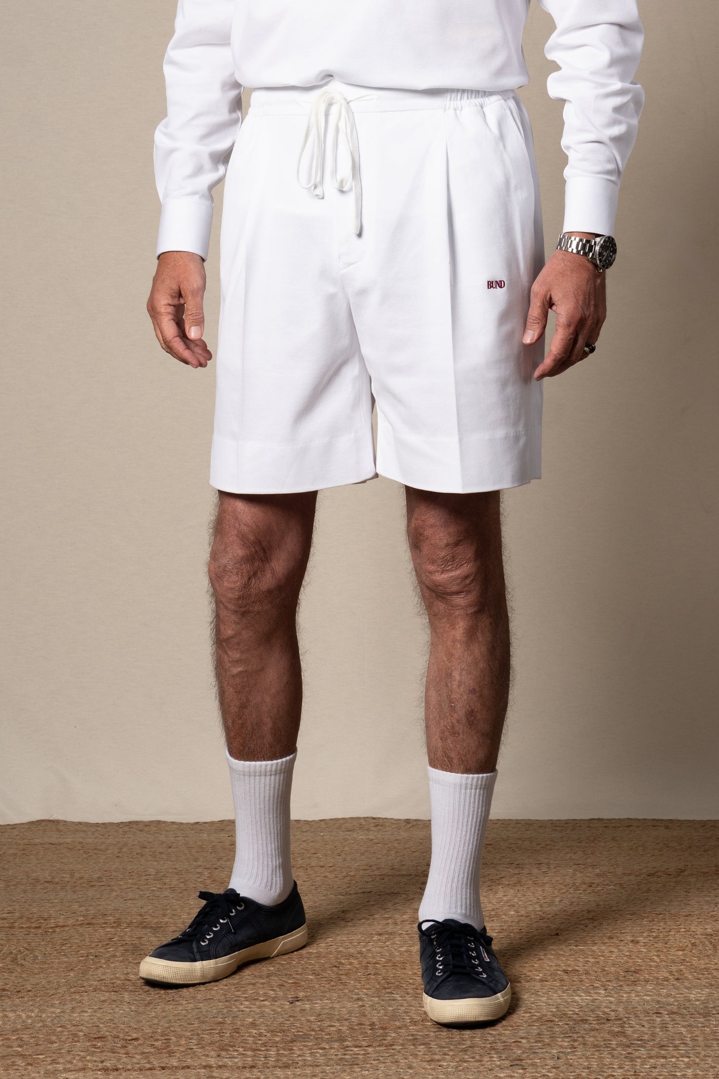 White Plain Cotton Shorts — sastreria a medida BUND, lookbook Costa Vice Spring Summer 26