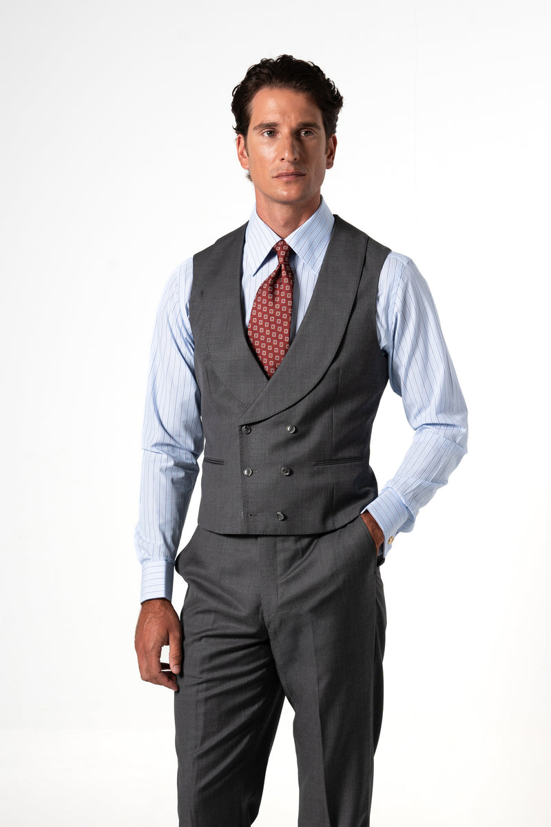Plain Wool Light Grey Tailoring Vest Double