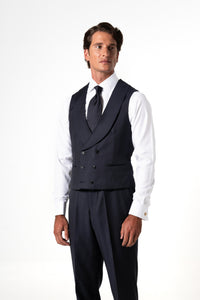 Herringbone Wool Dark Navy Tailoring Vest Double