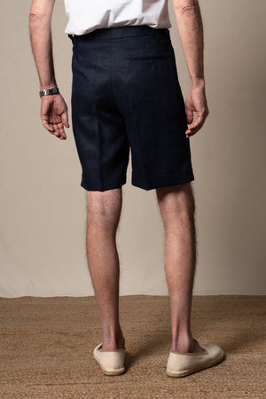 Dark Navy Plain Linen Shorts — detalle del tejido, BUND Costa Vice SS26
