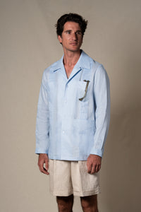 Light Blue Plain Linen Guayabera Shirt
