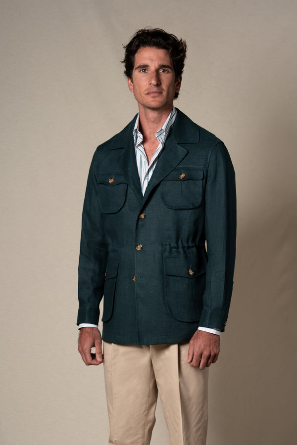 Green Plain Linen Sahariana