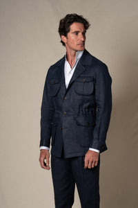 Dark Navy Plain Linen Sahariana