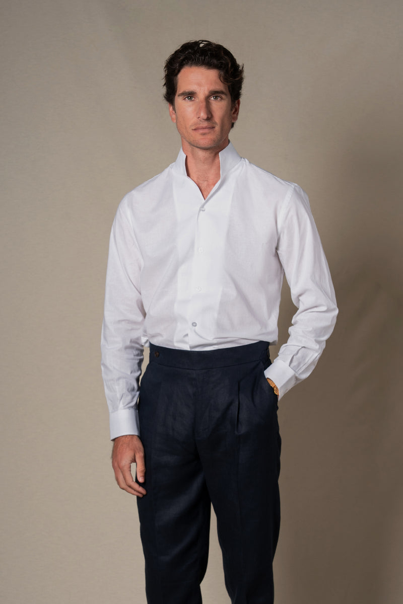 White Plain Mao Linen Casual Shirt