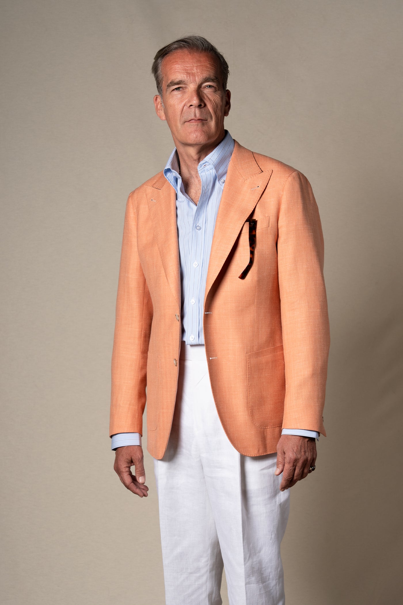 Orange Herringbone Tailoring Jacket — sastreria a medida BUND, lookbook Costa Vice Spring Summer 26