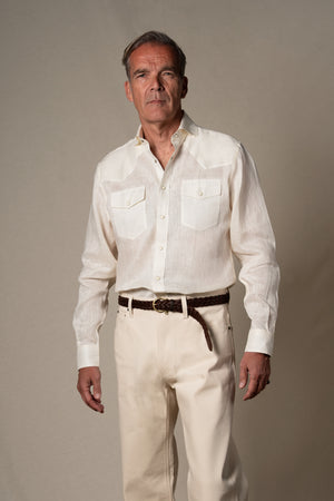 Off White Western Linen Casual Shirt — sastreria a medida BUND, lookbook Costa Vice Spring Summer 26
