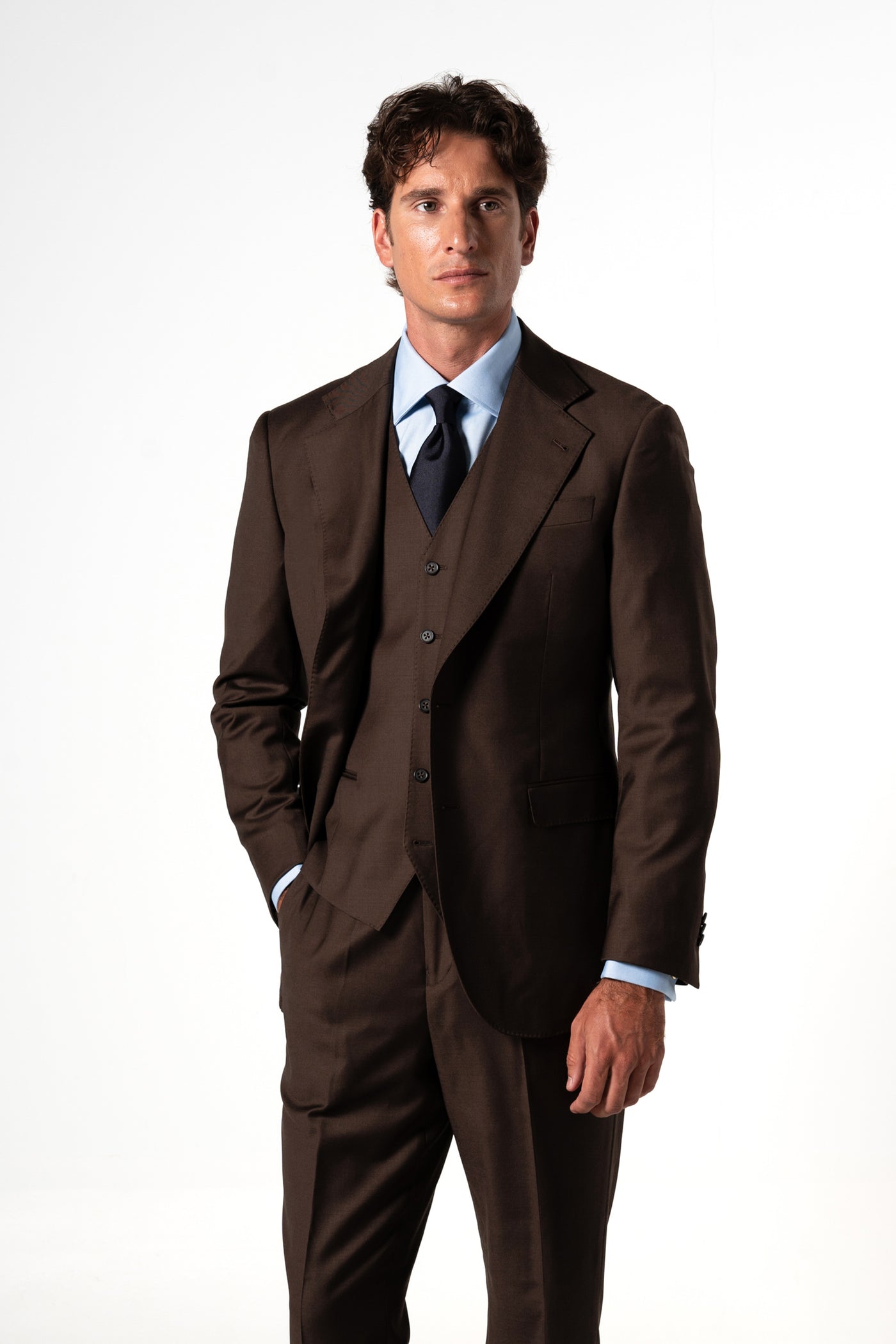 Plain Wool Chocolate Brown Tailoring Vest Single