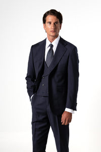 Plain Wool Dark Navy Tailoring Vest Double