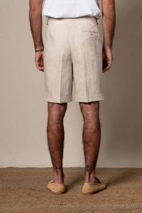 Beige Plain Linen Shorts — detalle del tejido, BUND Costa Vice SS26