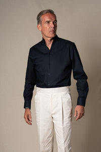 Dark Navy Plain Mao Linen Casual Shirt