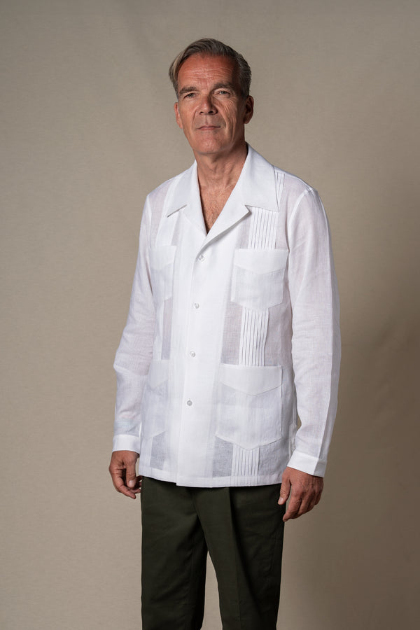 White Plain Linen Guayabera Shirt