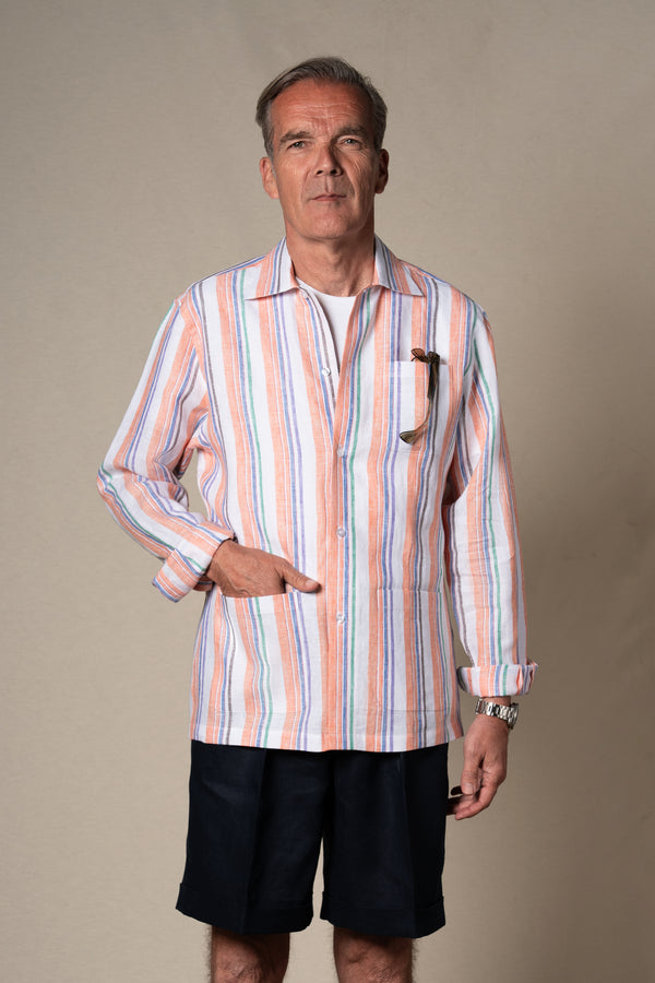 Orange Stripes Linen Overshirt