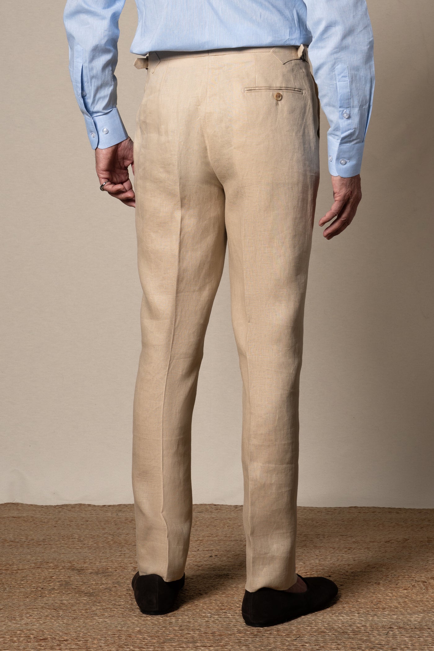 Beige Plain Linen Tailoring Pants — detalle del tejido, BUND Costa Vice SS26