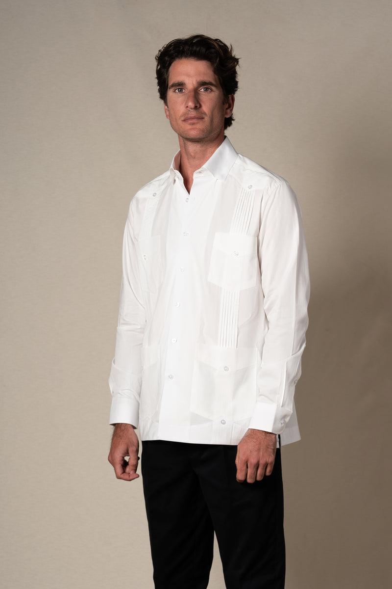 Off White Plain Cotton Guayabera Shirt