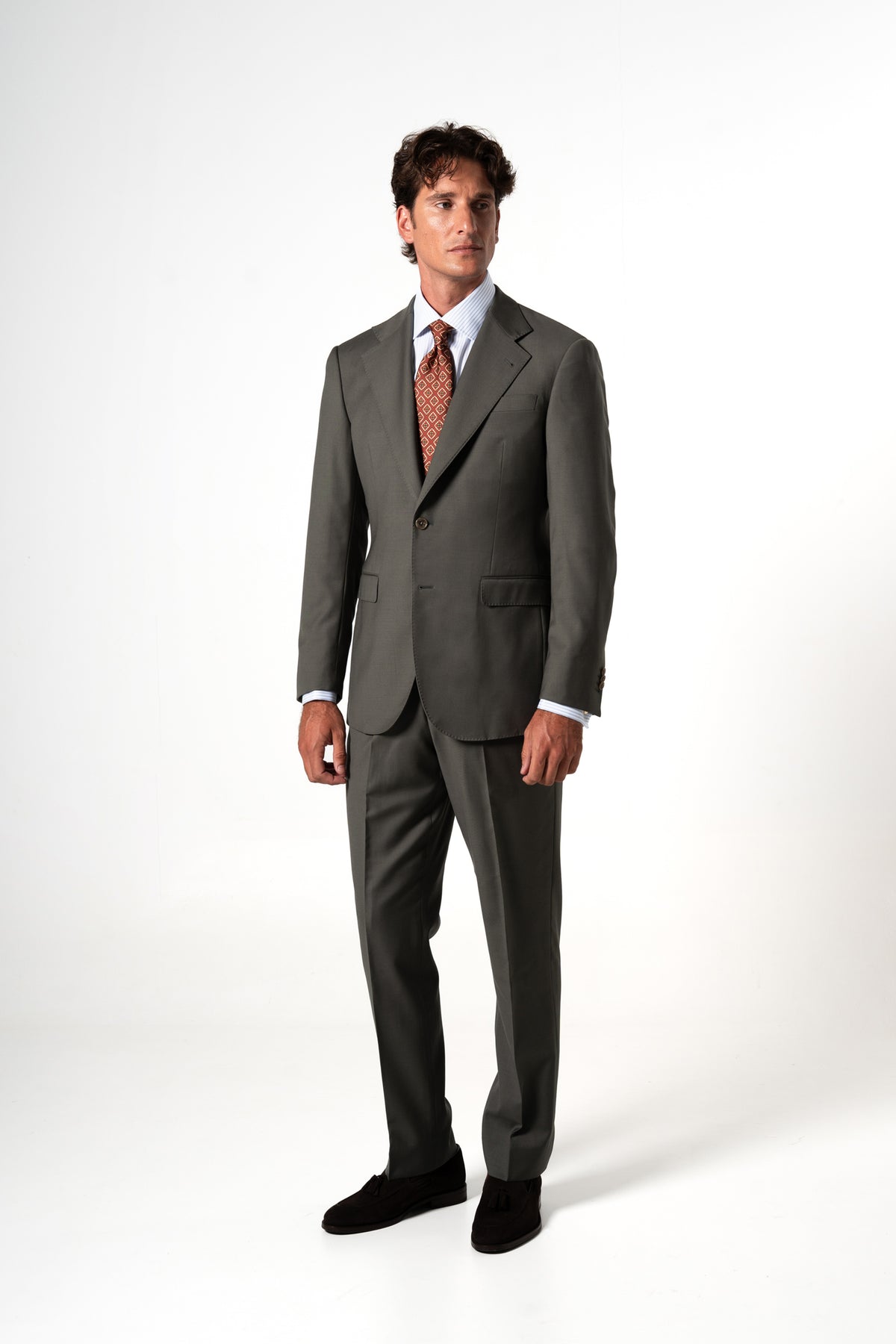 Plain Wool Olive Green Suit