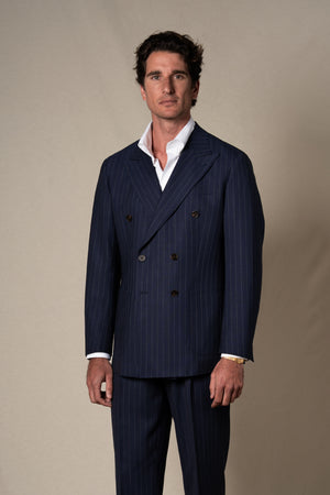 Navy Stripes Suit — detalle del tejido, BUND Costa Vice SS26