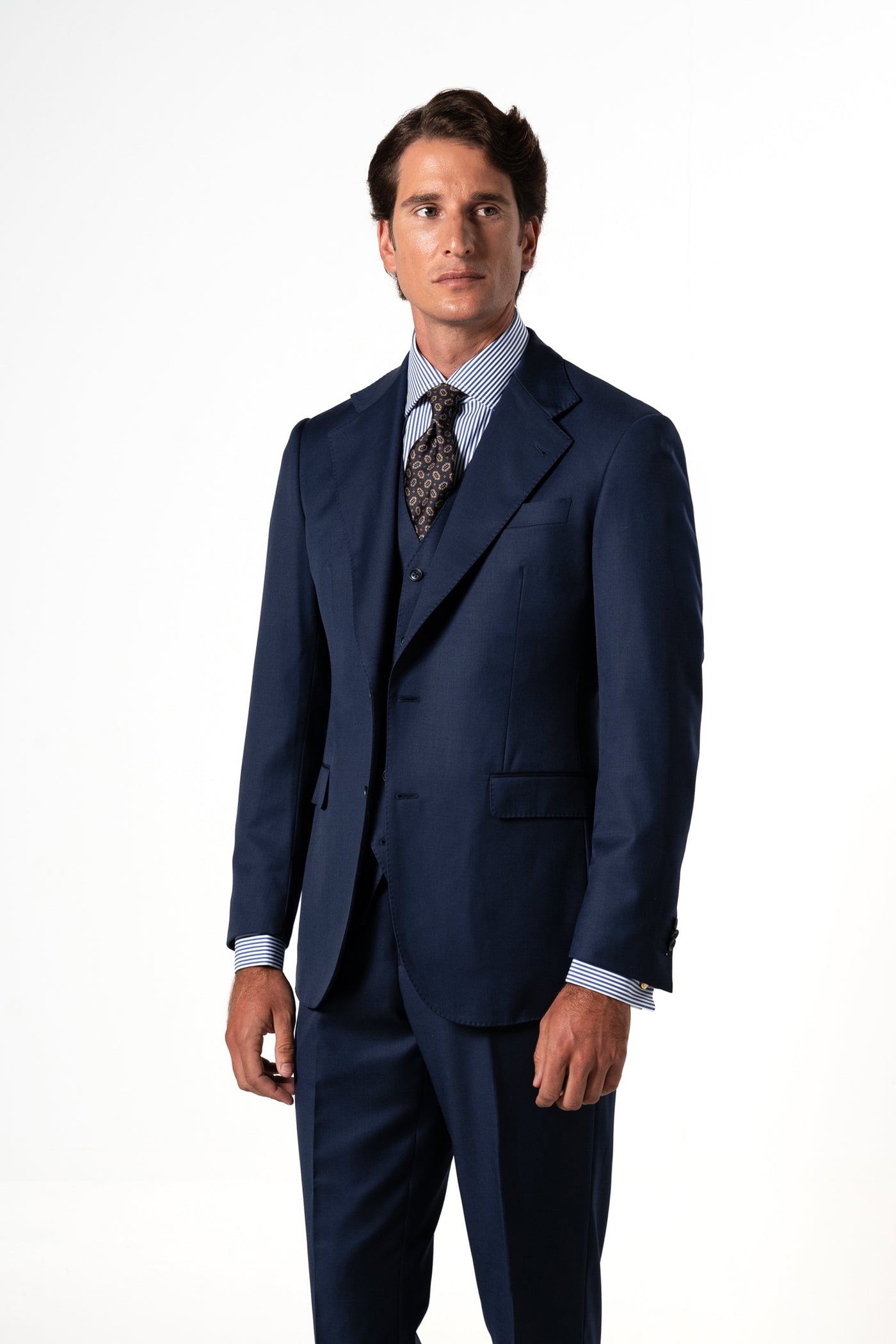 Plain Wool Navy Blue Tailoring Vest Single