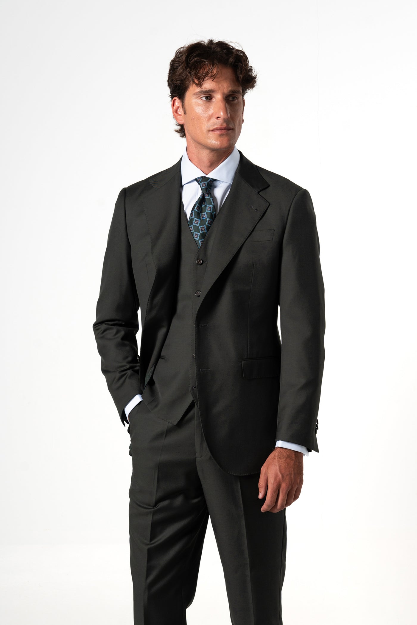 Plain Wool Dark Green Tailoring Vest Single