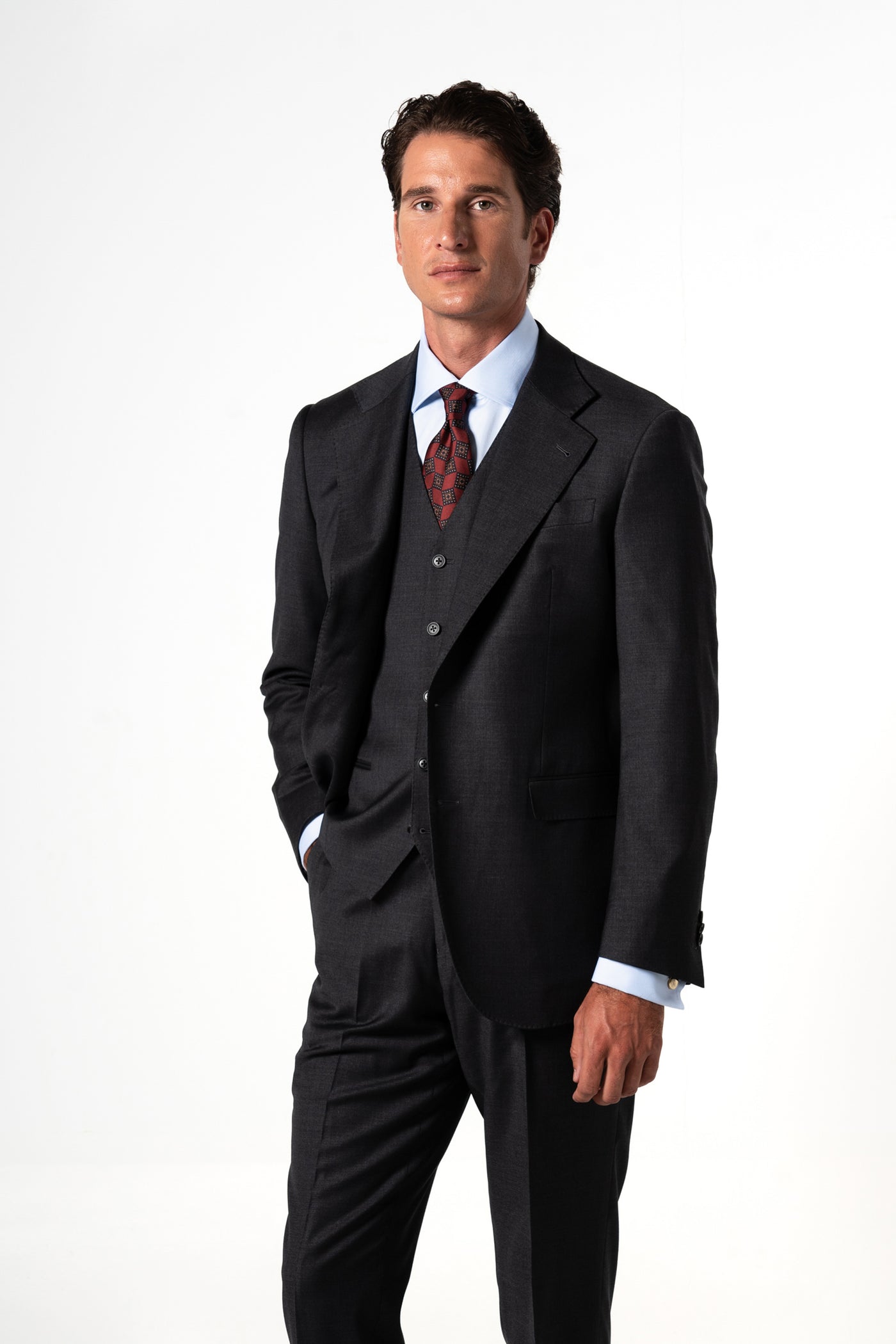 Plain Wool Dark Grey Tailoring Vest Single