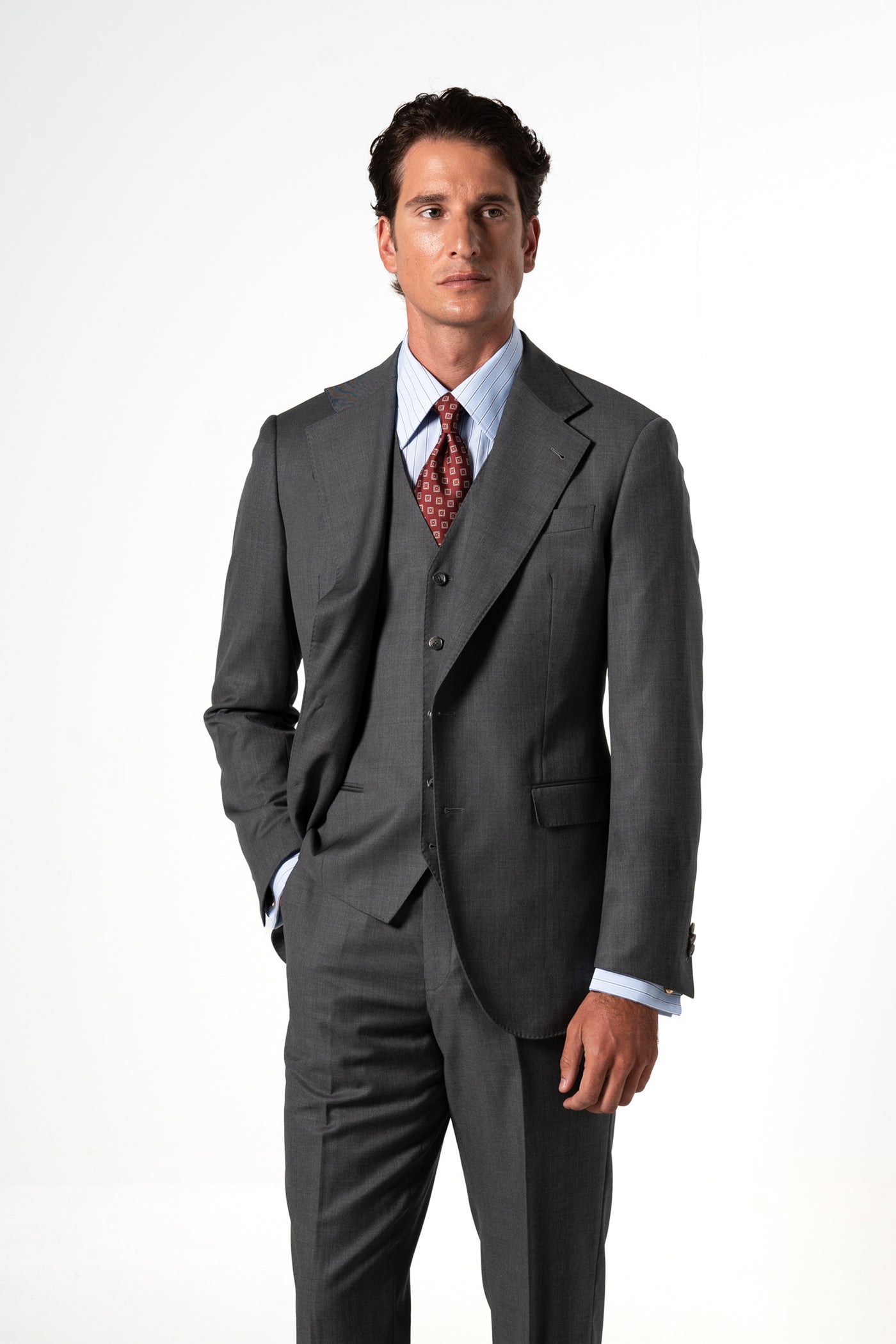 Plain Wool Light Grey Tailoring Vest Double