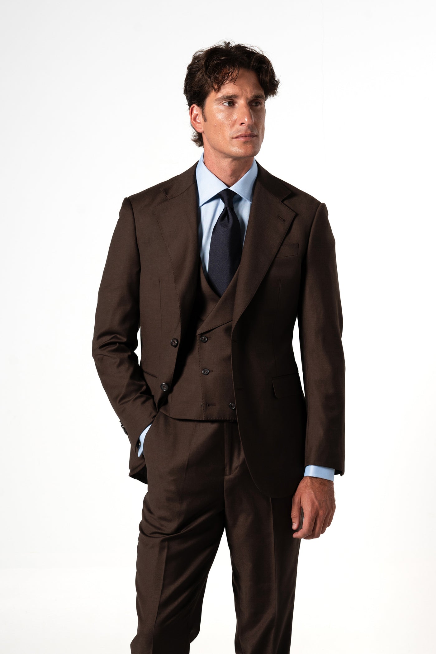 Plain Wool Chocolate Brown Tailoring Vest Double