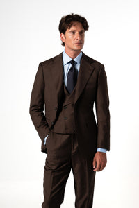 Plain Wool Chocolate Brown Tailoring Vest Double