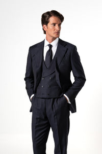 Herringbone Wool Dark Navy Tailoring Vest Double