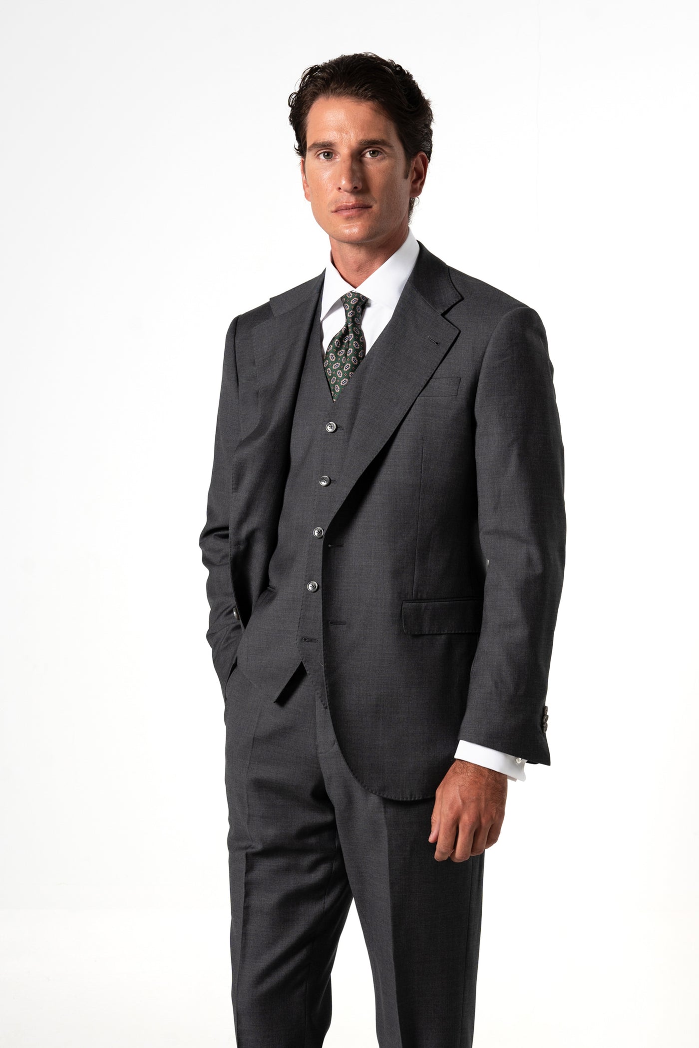 Plain Wool Stone Grey Tailoring Vest Double