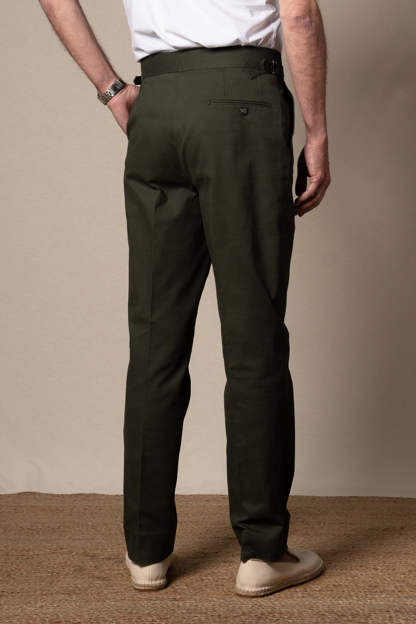 Khaki Plain Cotton Tailoring Pants — detalle del tejido, BUND Costa Vice SS26