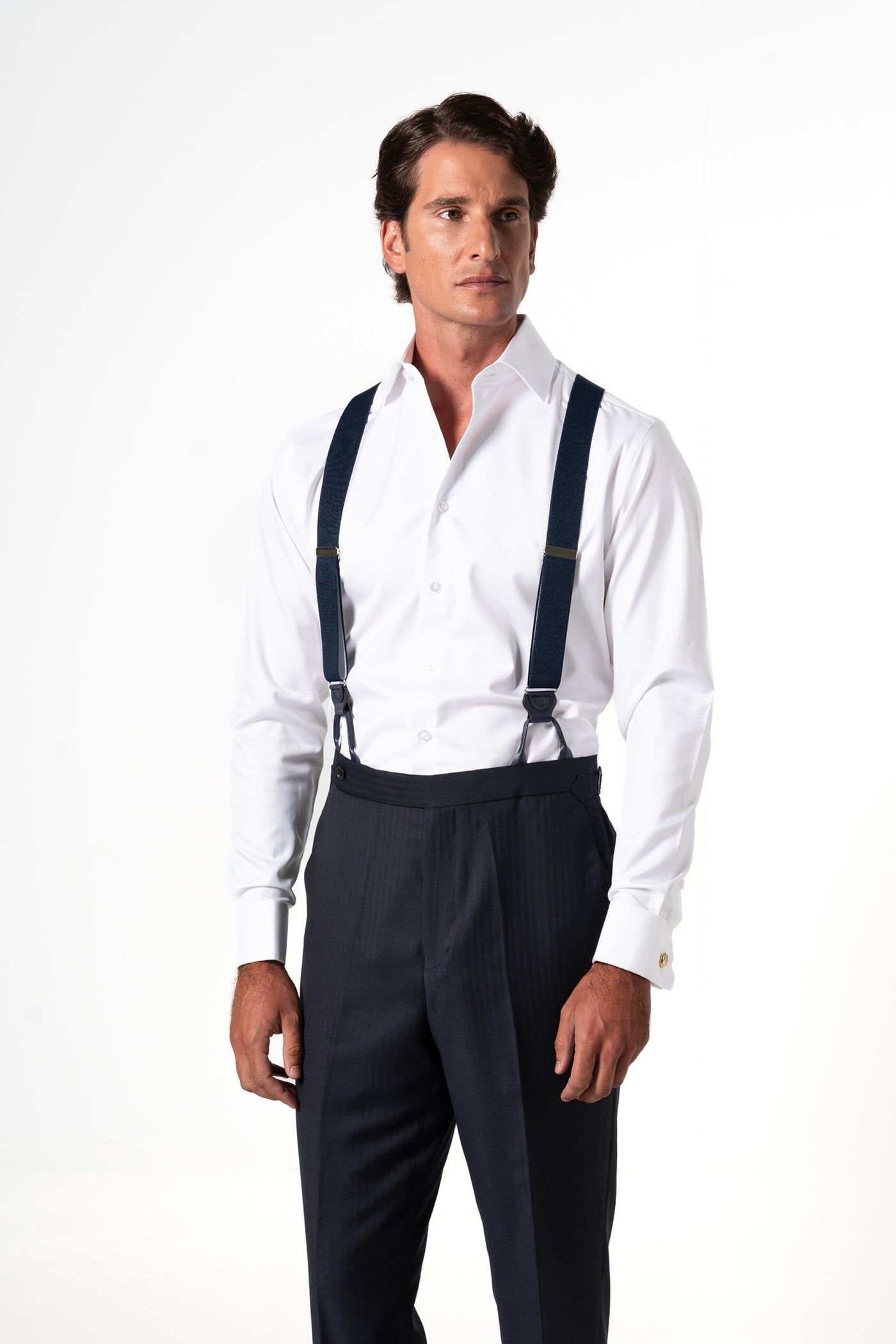 Herringbone Wool Dark Navy Tailoring Pants