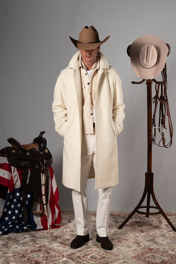 Ecru Herringbone Ranglan Coat