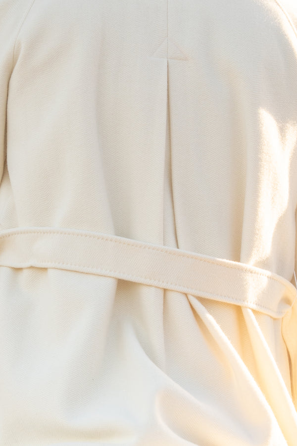 Ecru Herringbone Ranglan Coat