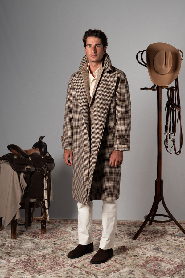 Beige Houndstooth Japanese Coat