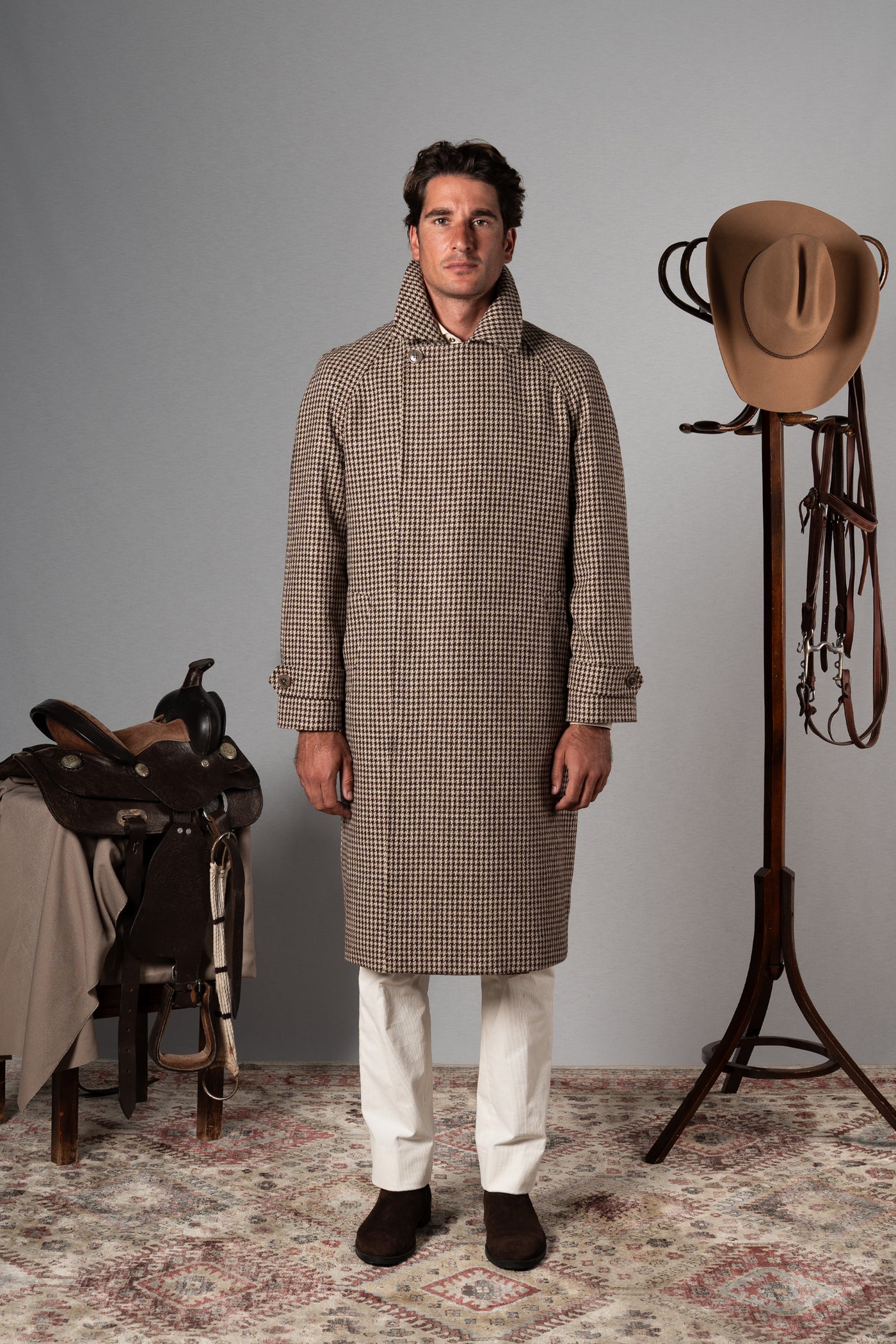 Beige Houndstooth Japanese Coat - Abrigo a medida BUND