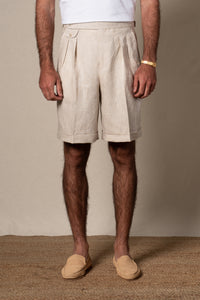 Beige Plain Linen Shorts — sastreria a medida BUND, lookbook Costa Vice Spring Summer 26